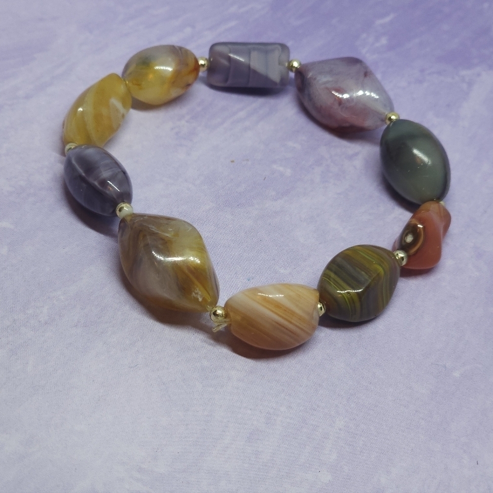 👍5 For $20 Vintage Multi-Colored Natural Polished Stone Beaded Bracelet
